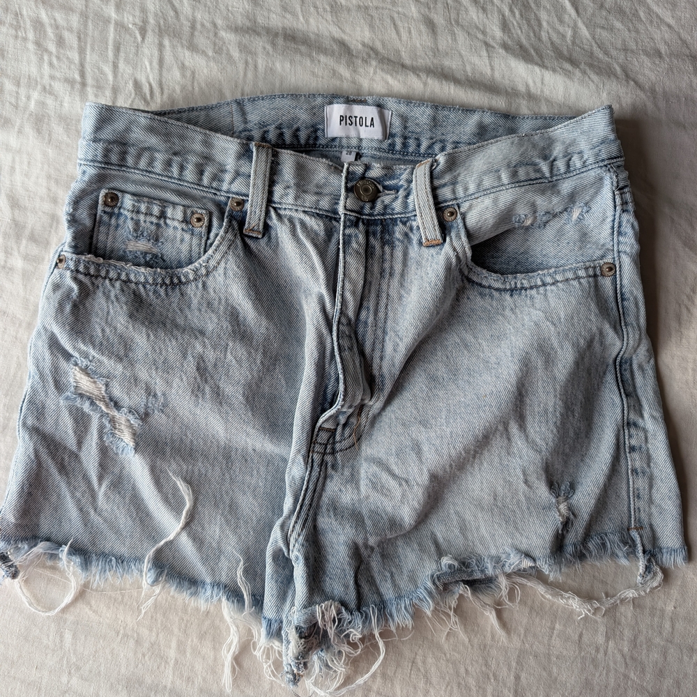 Pistola Blue Jean Shorts Distressed Cut-Off Hem